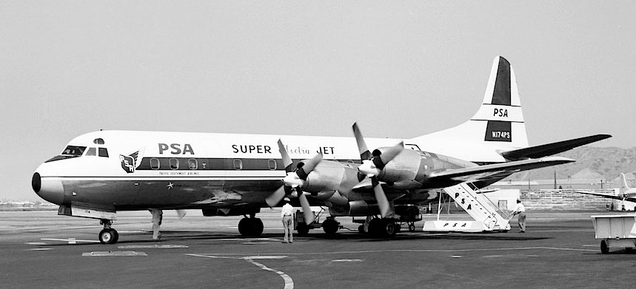 Lockheed L-188 Electra of Pacific Southwest Airlines at Burbank Airport in 1962